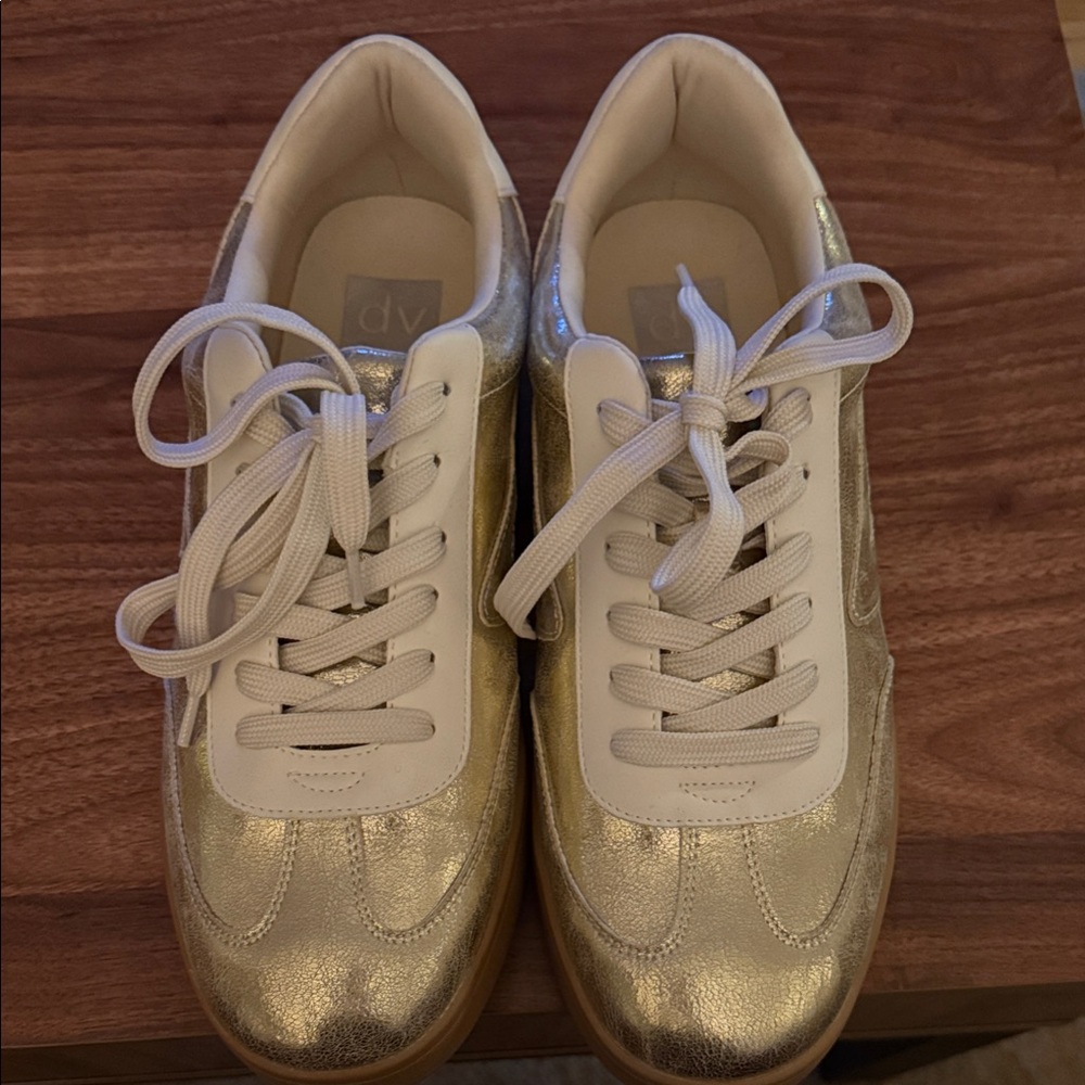 DV by Dolce Vita Metallic Gold and White Sneakers